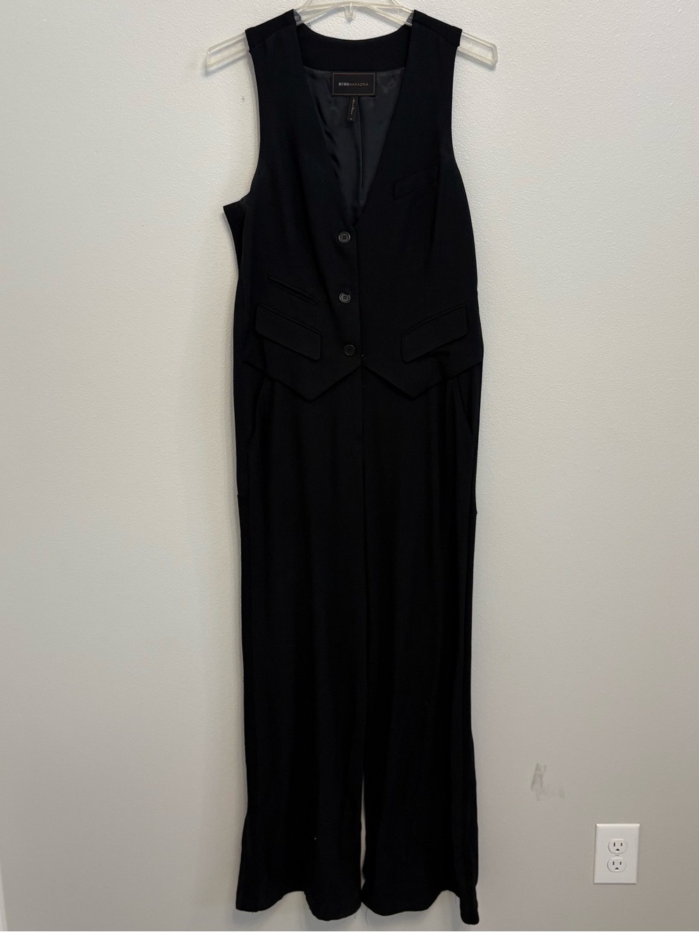 BCBGMaxAzria Black Sleeveless Jumpsuit with Tailored Vest